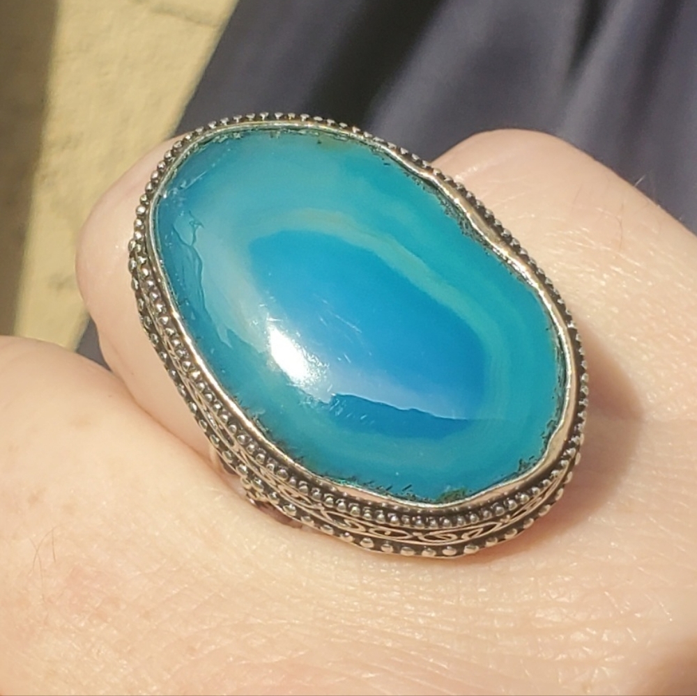 New Solar Agate 925 Silver Statement Ring.